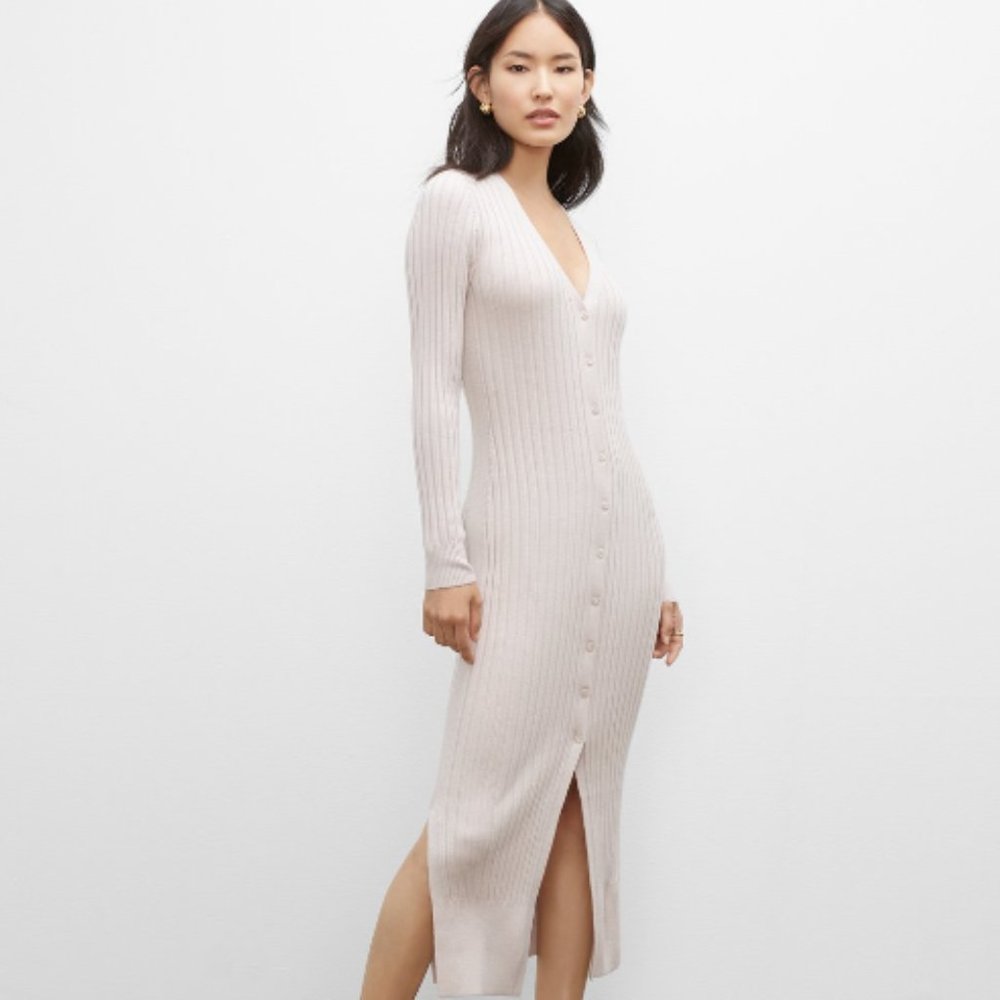 Club Monaco Ribbed Cardigan Dress in Light Pink